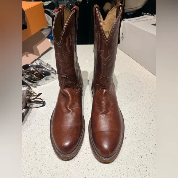 Lucchese sunset roper tan ranch brown leather western boots size 11 2 E - Picture 3 of 11